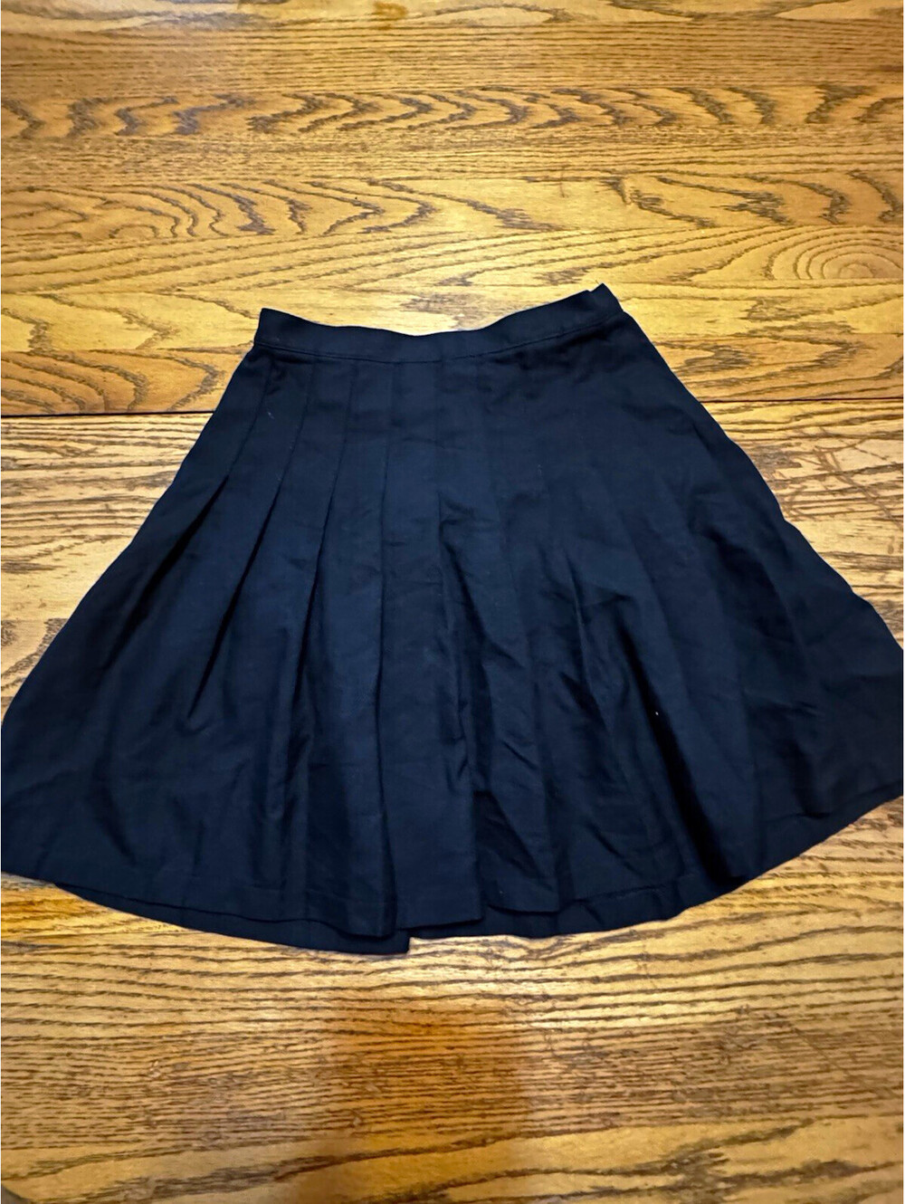 Lands' End Womens M Black Pleated Twill Skirt Zip Closure Short Casual School